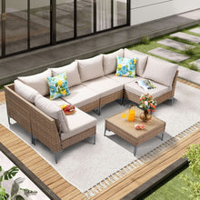 Load image into Gallery viewer, Seven Piece Wicker Patio Furniture Set with Cushions