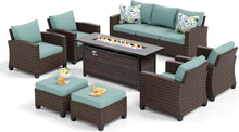 Load image into Gallery viewer, Brown Wicker Patio Furniture Set With Fire Pit Table