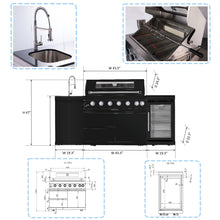 Load image into Gallery viewer, 6 Burner 85, 000 Btu Outdoor Kitchen Island Grill With Wine Cooler Refrigerator, Rotisserie Kit, Granite Countertops &amp; Sink - Black