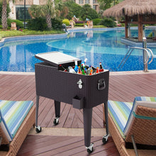 Load image into Gallery viewer, 80QT Outdoor Party Portable Rattan Rolling Cooler Cart