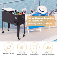 Load image into Gallery viewer, 80QT Outdoor Party Portable Rattan Rolling Cooler Cart