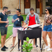 Load image into Gallery viewer, 80QT Outdoor Party Portable Rattan Rolling Cooler Cart
