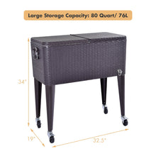 Load image into Gallery viewer, 80QT Outdoor Party Portable Rattan Rolling Cooler Cart