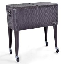 Load image into Gallery viewer, 80QT Outdoor Party Portable Rattan Rolling Cooler Cart