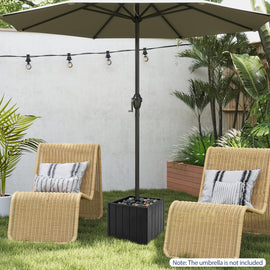 2-in-1 Outdoor Umbrella Base Planter Patio Umbrella Stand with Flower Box-Black