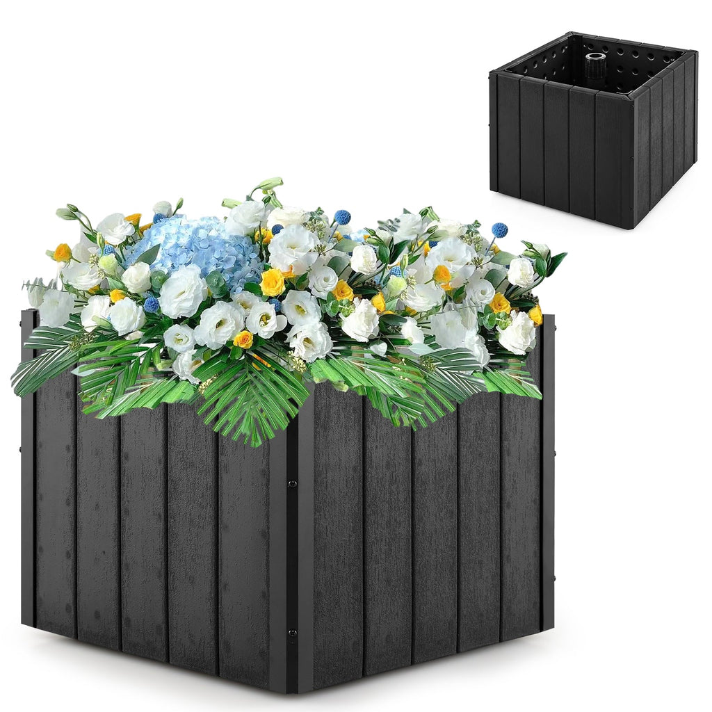 2-in-1 Outdoor Umbrella Base Planter Patio Umbrella Stand with Flower Box-Black