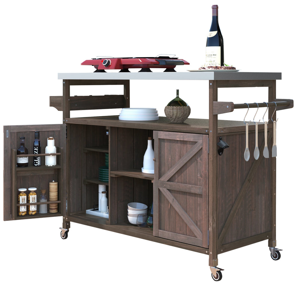 K&K Outdoor Kitchen Island, Rolling Bar Cart & Storage Cabinet