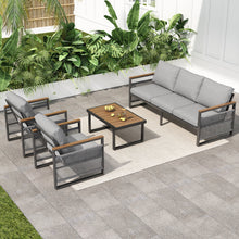 Load image into Gallery viewer, 4-Pieces Outdoor Metal Patio Furniture Set with Cushions