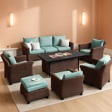 Load image into Gallery viewer, Brown Wicker Patio Furniture Set With Fire Pit Table