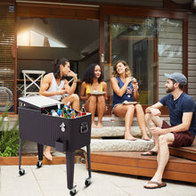 Load image into Gallery viewer, 80QT Outdoor Party Portable Rattan Rolling Cooler Cart