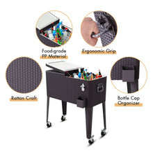 Load image into Gallery viewer, 80QT Outdoor Party Portable Rattan Rolling Cooler Cart