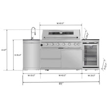 Load image into Gallery viewer, Castelle Flame Verona 44-Inch 6-Burner 85K BTU Stainless Steel Outdoor BBQ Kitchen Grill Island With Wine Cooler, Rotisserie Kit, And Storage Cabinets (SAK97105)