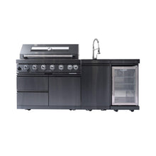 Load image into Gallery viewer, Castelle Flame Verona 44-Inch 6-Burner 85K BTU Stainless Steel Outdoor BBQ Kitchen Grill Island With Wine Cooler, Rotisserie Kit, And Storage Cabinets (SAK97105)