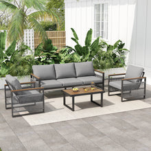 Load image into Gallery viewer, 4-Pieces Outdoor Metal Patio Furniture Set with Cushions