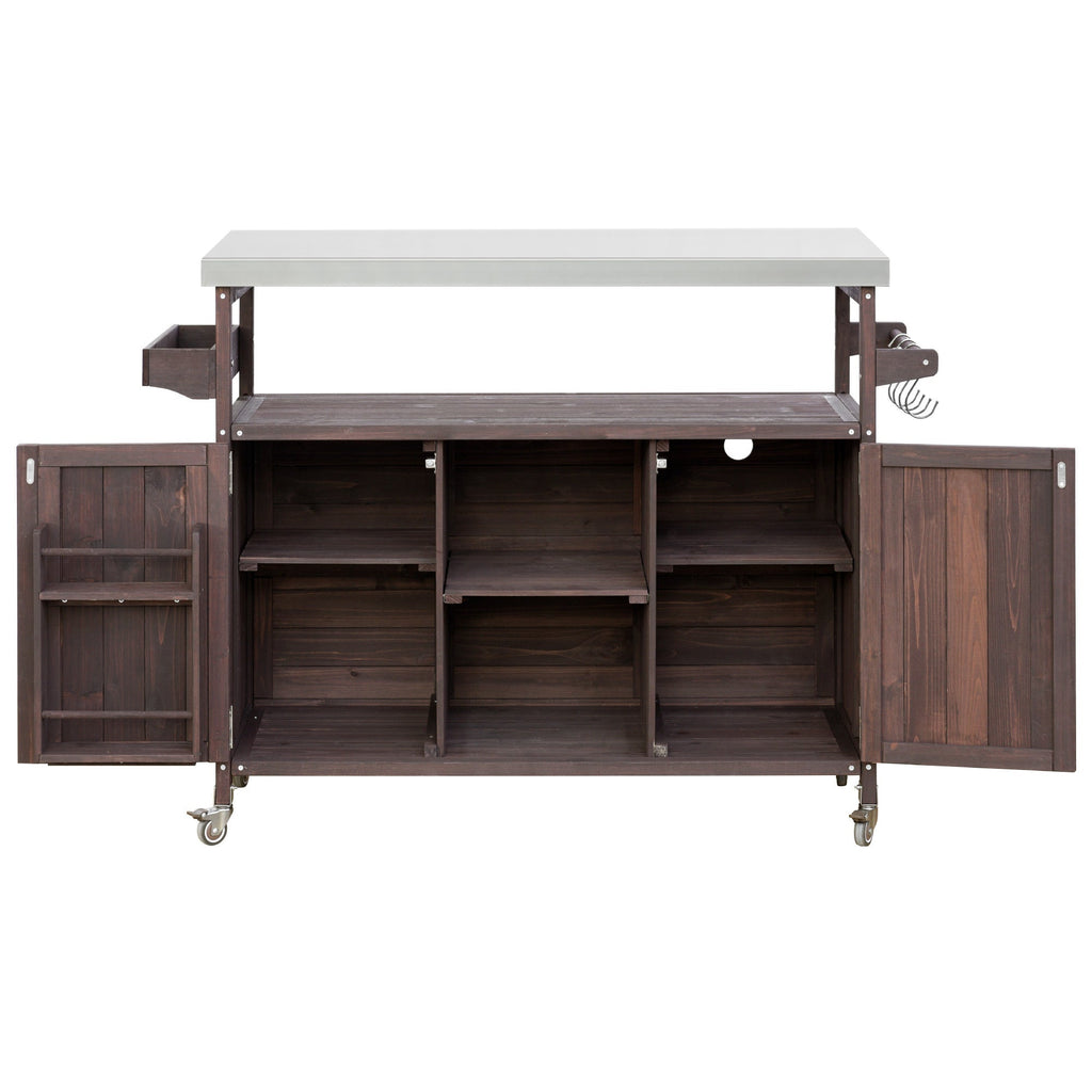 K&K Outdoor Kitchen Island, Rolling Bar Cart & Storage Cabinet