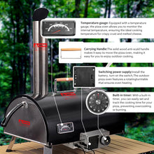 Load image into Gallery viewer, Black Pizza Oven Outdoor 12" Automatic Rotatable Pizza Ovens Portable Stainless Steel Wood Fired Pizza Oven Pizza Maker