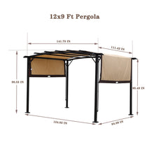 Load image into Gallery viewer, 12 x 9 Ft Outdoor Pergola Patio Gazebo,Retractable Shade Canopy,Steel Frame Grape Gazebo,Sunshelter Pergola for Gardens