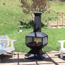 Load image into Gallery viewer, Large Black Outdoor Steel Chimenea Wood Burning Fire Pit