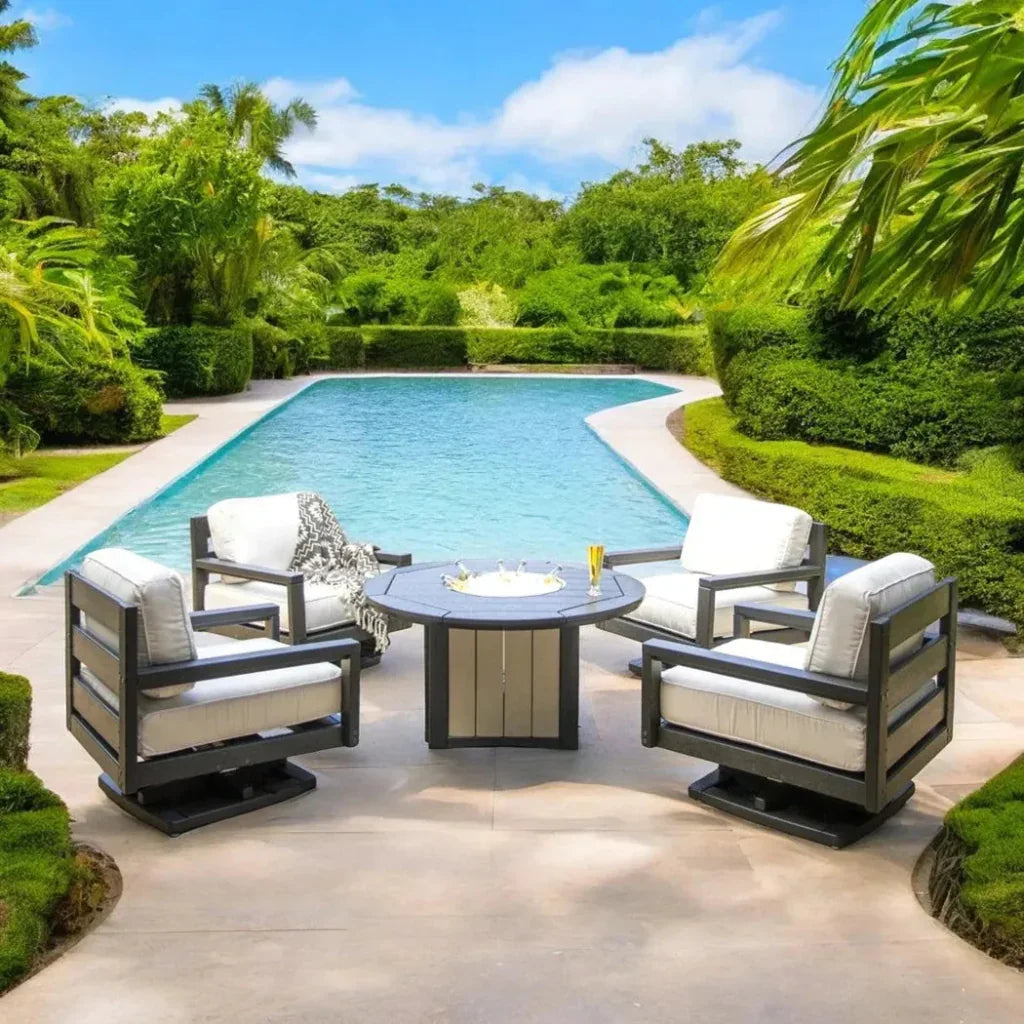 Palm Beach Poly Lumber Fire Pit Table Set Club Chairs