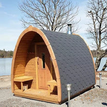 Load image into Gallery viewer, Panoramic Outdoor Sauna Room — Round Cedar Barrel Sauna with Glass Front