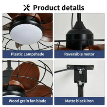 Load image into Gallery viewer, Industrial Style Ceiling Fan with Light and Remote Control Black Round Cage Outdoor Waterproof Fan with Hook for Patios Porch