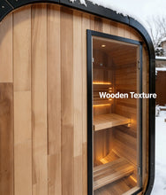 Load image into Gallery viewer, Panoramic Outdoor Sauna Room — Round Cedar Barrel Sauna with Glass Front