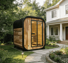 Load image into Gallery viewer, Panoramic Outdoor Sauna Room — Round Cedar Barrel Sauna with Glass Front