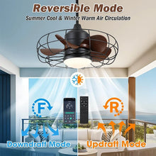 Load image into Gallery viewer, Industrial Style Ceiling Fan with Light and Remote Control Black Round Cage Outdoor Waterproof Fan with Hook for Patios Porch