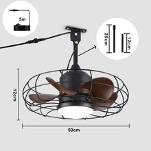 Load image into Gallery viewer, Industrial Style Ceiling Fan with Light and Remote Control Black Round Cage Outdoor Waterproof Fan with Hook for Patios Porch