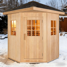 Load image into Gallery viewer, Panoramic Outdoor Sauna Room — Round Cedar Barrel Sauna with Glass Front