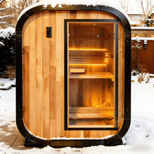 Load image into Gallery viewer, Panoramic Outdoor Sauna Room — Round Cedar Barrel Sauna with Glass Front