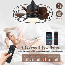 Load image into Gallery viewer, Industrial Style Ceiling Fan with Light and Remote Control Black Round Cage Outdoor Waterproof Fan with Hook for Patios Porch