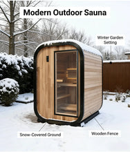 Load image into Gallery viewer, Panoramic Outdoor Sauna Room — Round Cedar Barrel Sauna with Glass Front