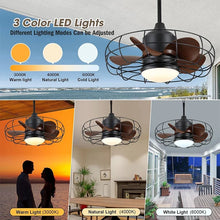 Load image into Gallery viewer, Industrial Style Ceiling Fan with Light and Remote Control Black Round Cage Outdoor Waterproof Fan with Hook for Patios Porch