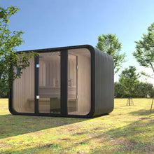 Load image into Gallery viewer, Panoramic Outdoor Sauna Room — Round Cedar Barrel Sauna with Glass Front