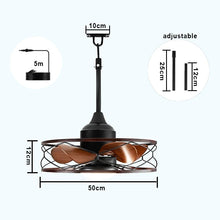 Load image into Gallery viewer, Industrial Style Ceiling Fan with Light and Remote Control Black Round Cage Outdoor Waterproof Fan with Hook for Patios Porch