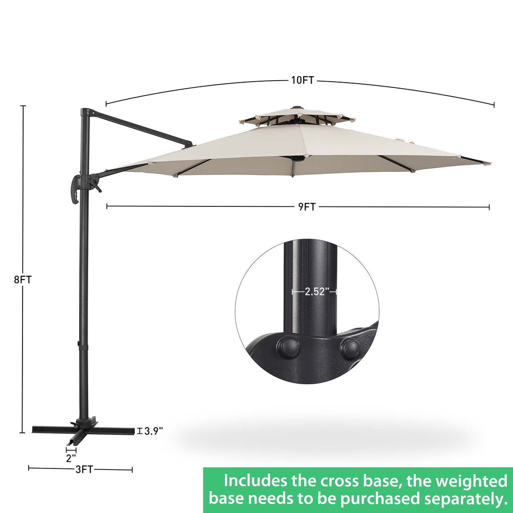 Ainfox 10ft Double Top Heavy-Duty Patio Cantilever Umbrella with Cross Base, Outdoor Large Offset Hanging Aluminum Rotation Sun Shade Umbrella with 360°Rotation Adjustable