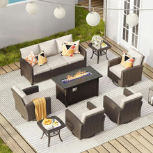 Load image into Gallery viewer, Eight Piece Outdoor Patio Furniture Set with Firepit
