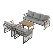 Load image into Gallery viewer, 4-Pieces Outdoor Metal Patio Furniture Set with Cushions