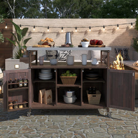 K&K Outdoor Kitchen Island, Rolling Bar Cart & Storage Cabinet