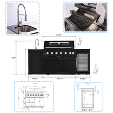 Load image into Gallery viewer, Castelle Flame Avalon 43-Inch 6-Burner 85K BTU Outdoor BBQ Kitchen Grill Island With Wine Fridge, Rotisserie Kit, And Sink (SAK23864)