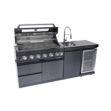 Load image into Gallery viewer, Castelle Flame Avalon 43-Inch 6-Burner 85K BTU Outdoor BBQ Kitchen Grill Island With Wine Fridge, Rotisserie Kit, And Sink (SAK23864)