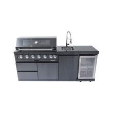 Load image into Gallery viewer, Castelle Flame Avalon 43-Inch 6-Burner 85K BTU Outdoor BBQ Kitchen Grill Island With Wine Fridge, Rotisserie Kit, And Sink (SAK23864)