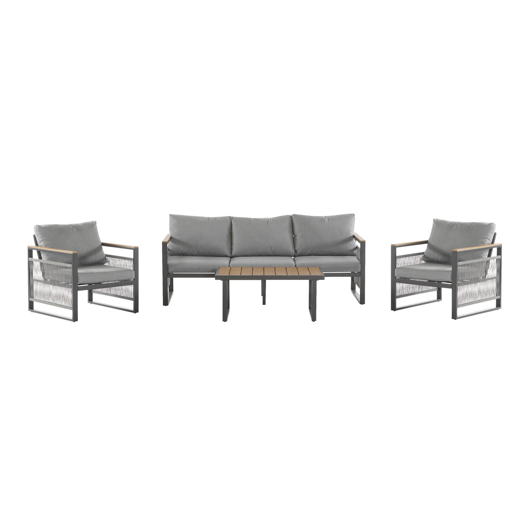 4-Pieces Outdoor Metal Patio Furniture Set with Cushions