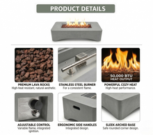 Load image into Gallery viewer, 56' Propane Fire Pit Table - Rectangular Outdoor Gas Fire Pit