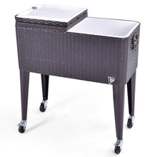Load image into Gallery viewer, 80QT Outdoor Party Portable Rattan Rolling Cooler Cart
