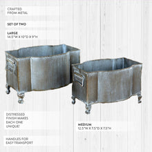 Load image into Gallery viewer, Aged Metal Footed Planters, Set of Two