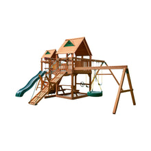 Load image into Gallery viewer, Premium Cedar Wood Swing Set With Tower Tire Swing Slide Ramp And Clatter Bridge (SAK85961)